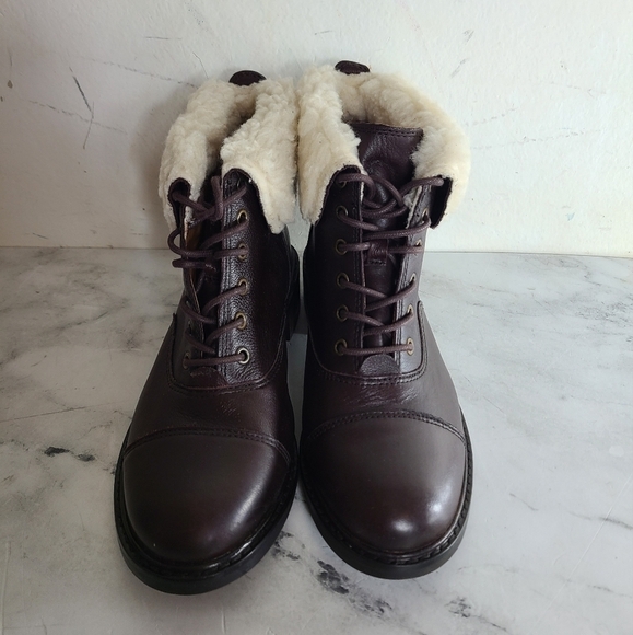 Patricia Nash Lia 2 Brown Leather Shearling Foldover Lace-Up Winter Boots 7 NWT - Picture 3 of 6